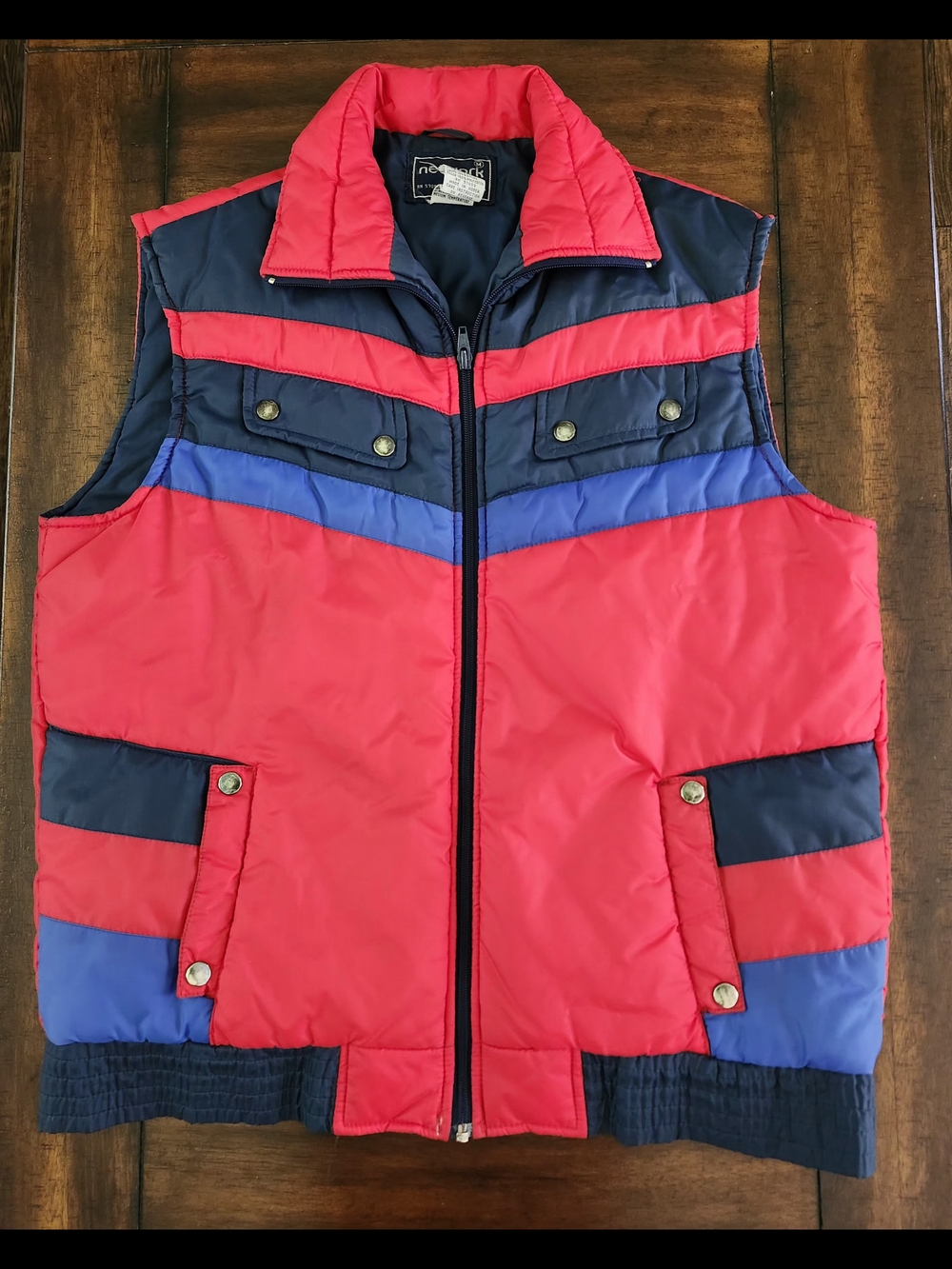 Red & Navy Colorblock Puffer Vest